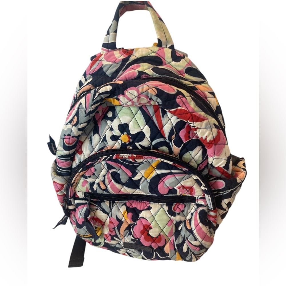 Vera Bradley Floral Mod Quilted Essential Compact Backpack zipper pockets navy